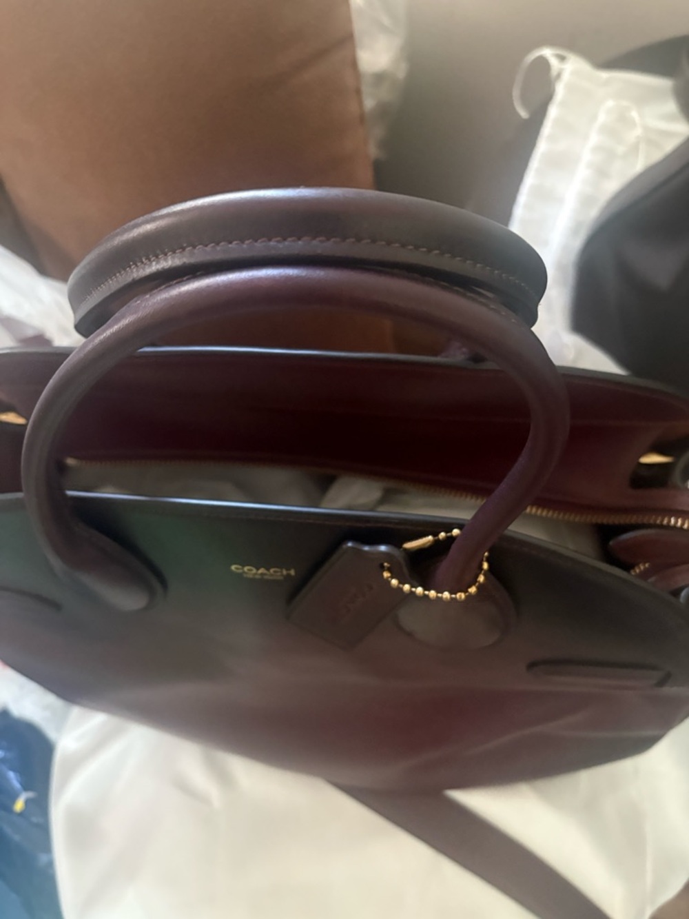 Coach Burgundy Leather Satchel with Gold Logo - Picture 15 of 16